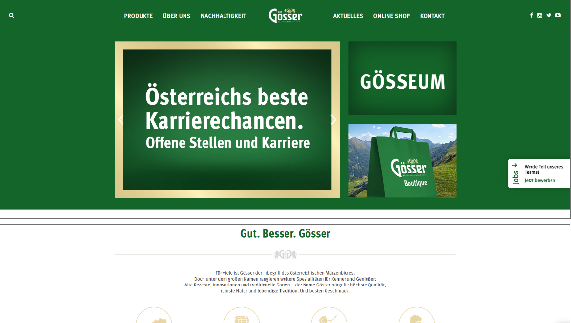 Goesser Website- Header mit Link zur Jobsuche