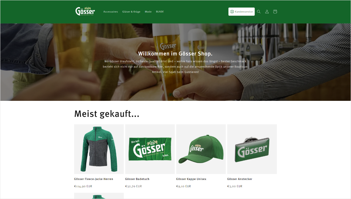 Goesser Screenshot Shop - diverse Produkte