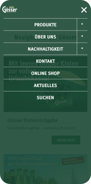 Goesser Mobile Screenshot - Menü aufgeklappt