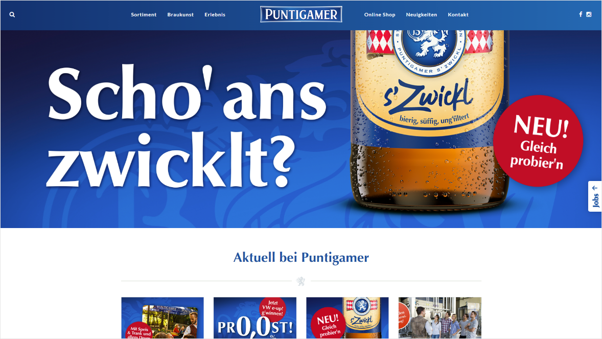 Puntigamer Website Screenshot Zwickl Flasche