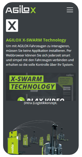 Agilox website mobile Screenshot. Swarm-Intelligenz erklärt
