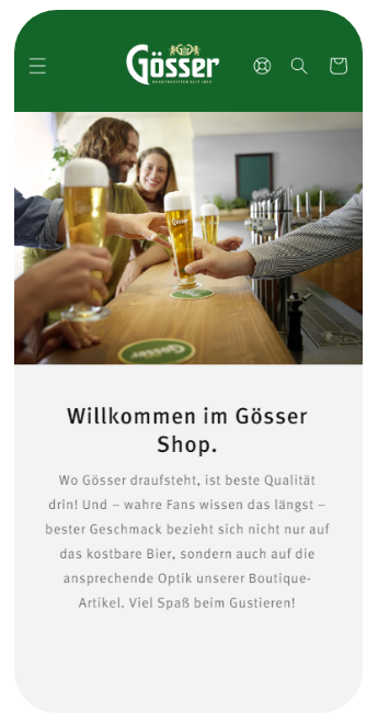 Goesser Mobil Screenshot - Männer und Frauen am Tisch trinken Bier