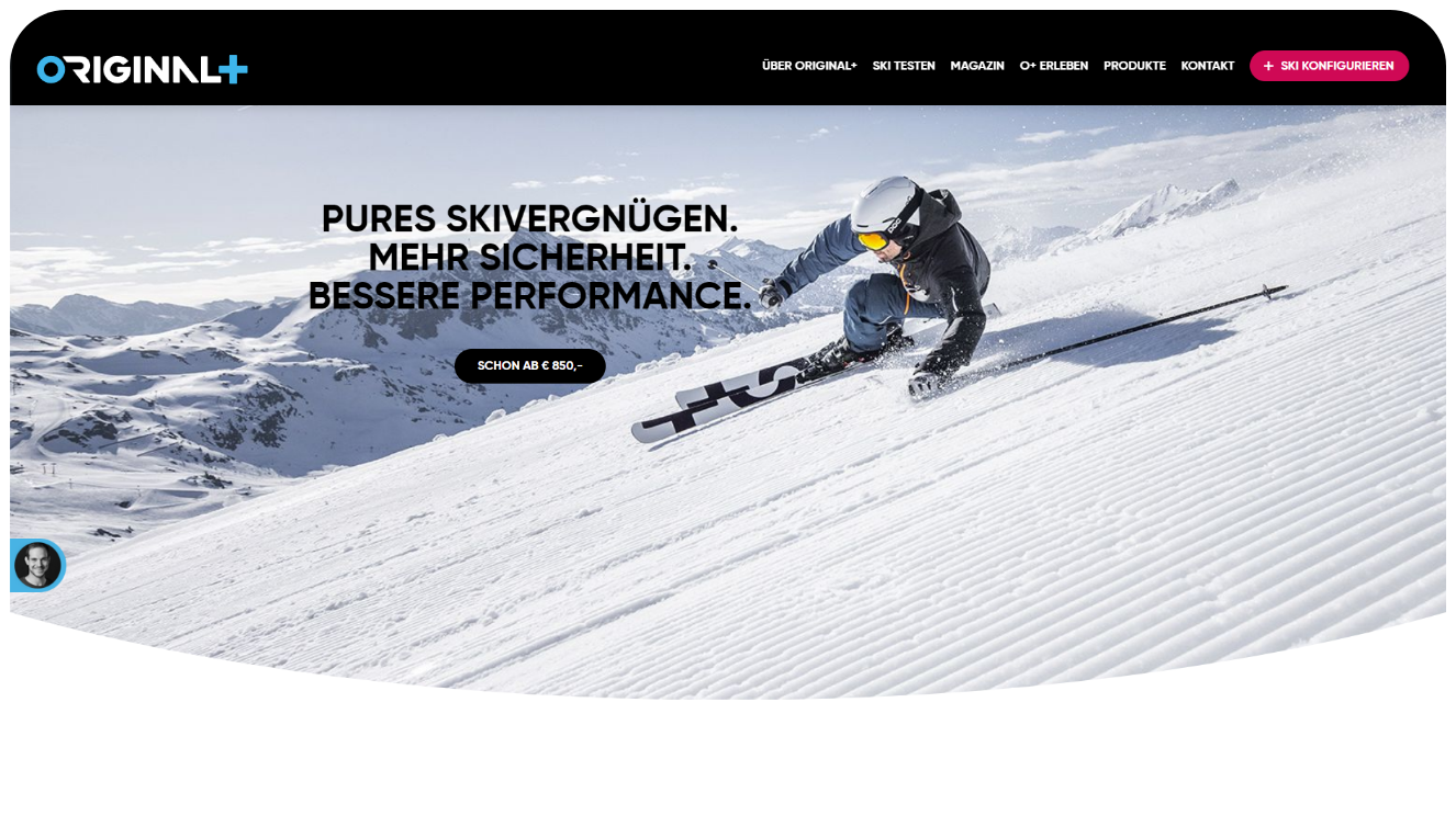 Original Plus Screenshot Desktop Header, Bild mit Skifahrer im Schnee