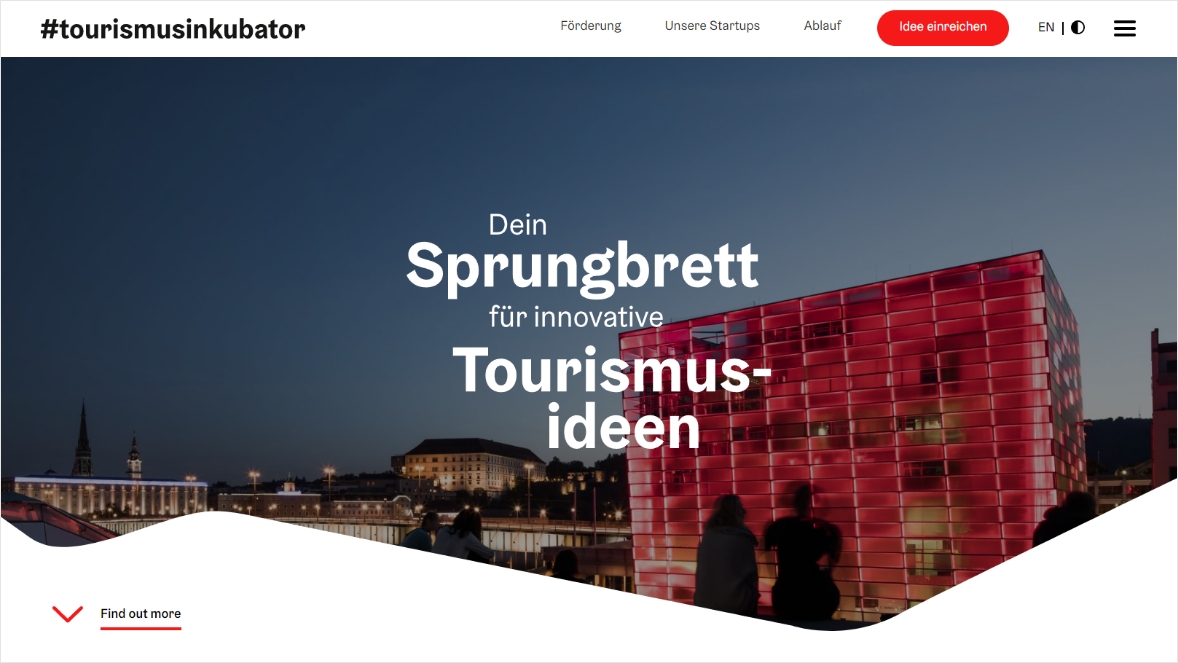 Desktop Ansicht der Unterseite: Tourismus-Inkubator